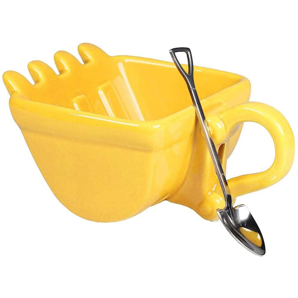 330Ml Excavator 3D Coffee Cup, ABS Excavator Model Design Coffee Cup Novel Drink Cup with Stainless Steel Spade Scoop-2