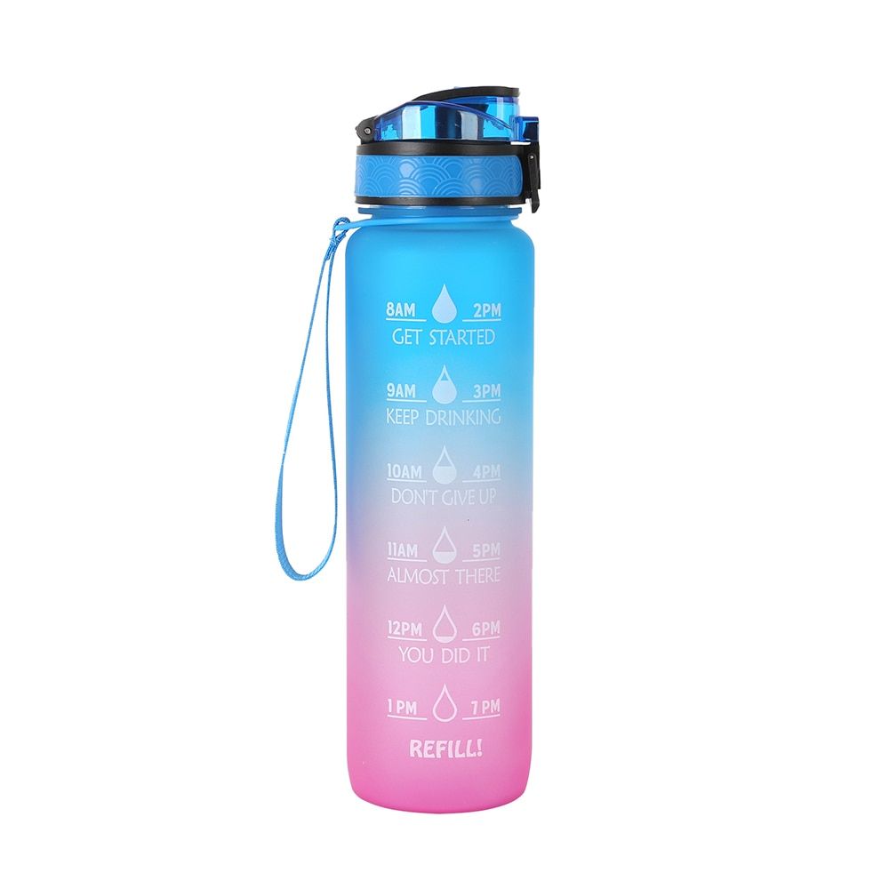 1L Tritan Material Water Bottle  with Time Marker BPA Free Frosted Leakproof Portable Reusable Cup For Outdoor Sports Fitness
