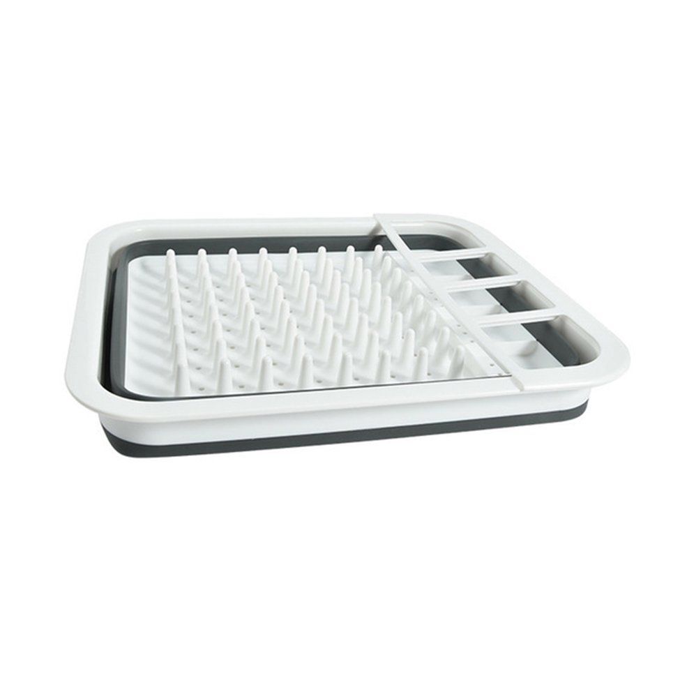 HA Foldable Collapsible Washing Up Bowl Dish Drainer Draining Folding Water Reusable Camping Kitchen Useful Tools-White