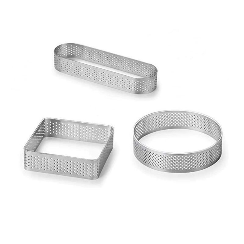 OIMG 3 Pcs Tart Rings Kitchen Perforated Stainless Steel Baking Tool Mousse Mould Cake Mold For Dessert Shop Home Cafe