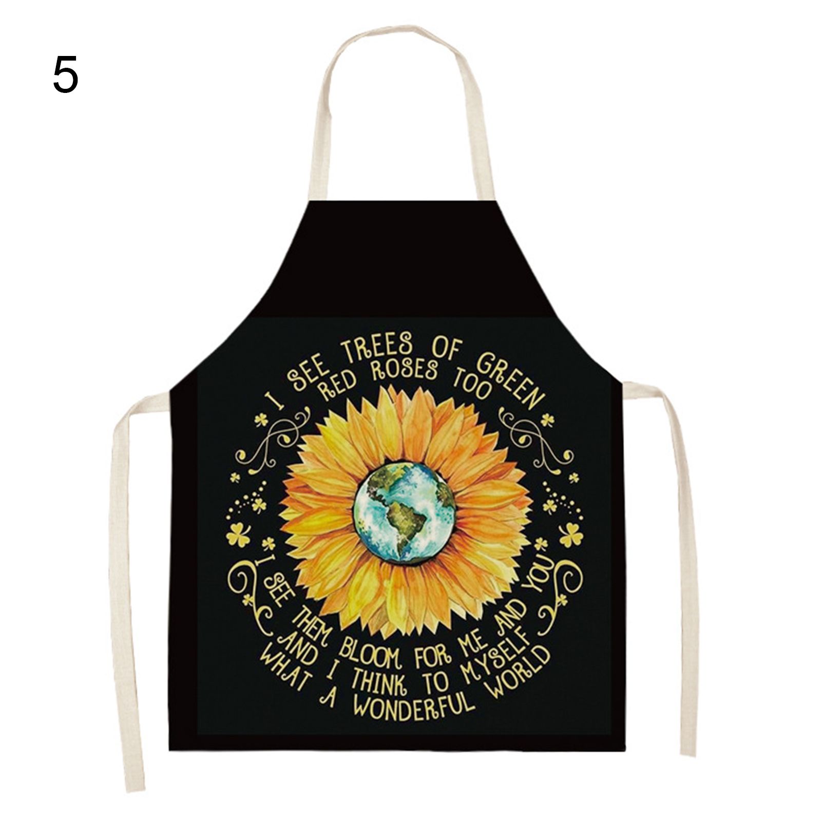 Sunflower Pattern Apron Skin-friendly Breathable Cotton Flax Cooking Apron for Dishwashing