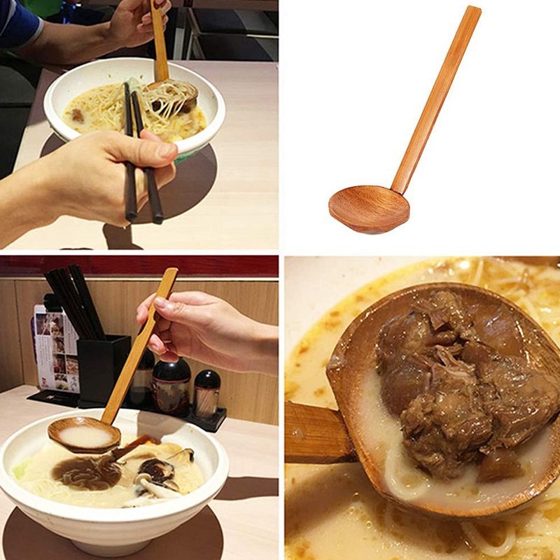 Creative product Japanese 8.5 inch Ramen Handcrafted Wooden Soup Spoon Wooden Utensils Set for Kitchen, Wooden Hot Pot Spoon 10 Pcs