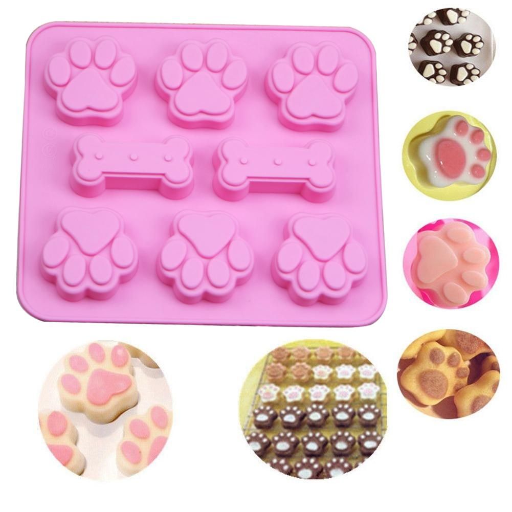 Silicone Cake Mold Cute Dog Cat Paw Bone Shape Chocolate Candy Cookie Baking Kitchen Handmade 3D DIY Art Cakes Moulds Tool