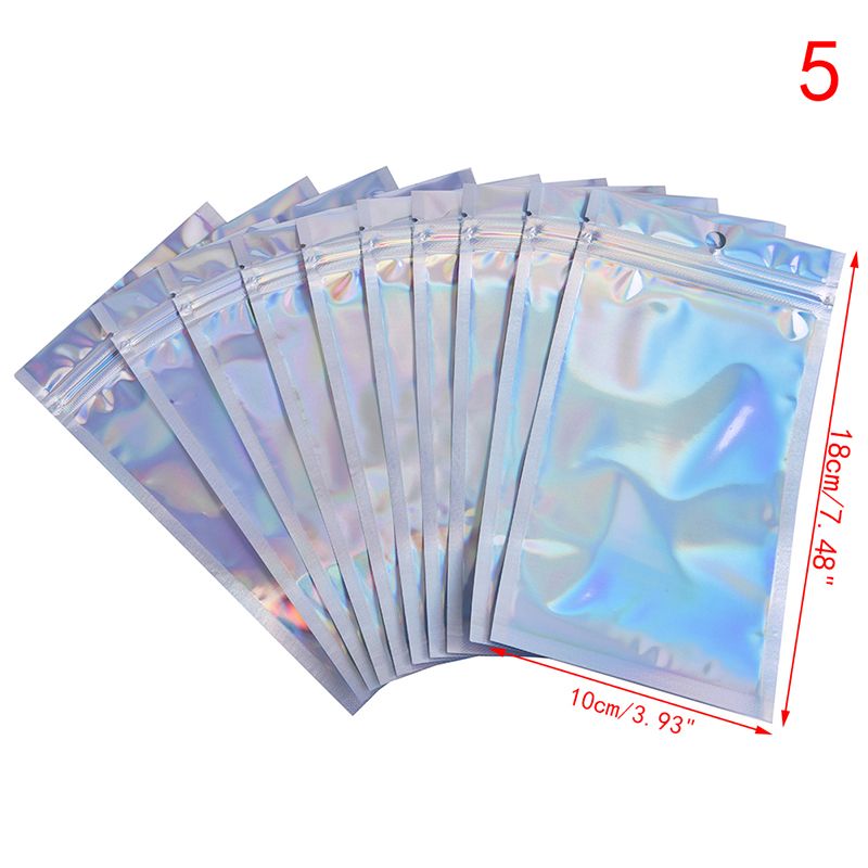 wangxuewen 10Pcs Iridescent Zip lock Pouches Cosmetic Plastic  Holographic Zipper Bags