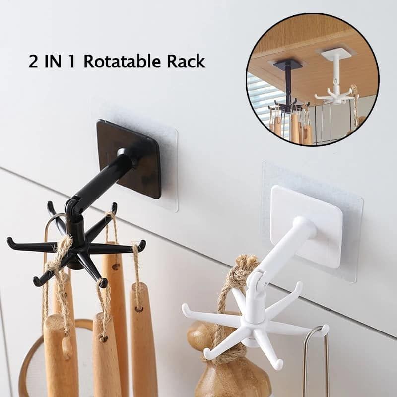 Kitchenware collecting hanger. 360 Degree Rotated Kitchenware Collecting Hanger-6 Hooks Wall Mounted Self Adhesive Hanger for Home Kitchen
