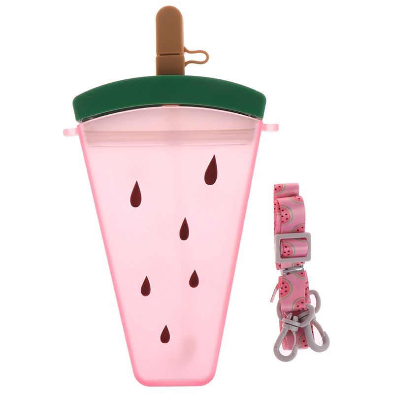 Portable Summer Water Cup 300ML Cute Straw Water Juice Bottle with Rope Outdoor Creative Watermelon Cup Mug