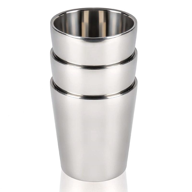 Individual 3PCS Stainless Steel Cups, Double Wall 10Oz / 300Ml, 304 Stainless Steel Drinking Glasses, Vacuum Insulated Drinking Cups for Kids and Adults (Silver) Exquisite Product