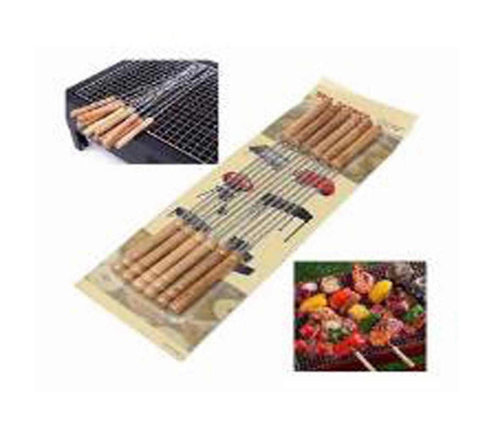 12 PC STICK FOR BBQ-WOODEN AND SILVER