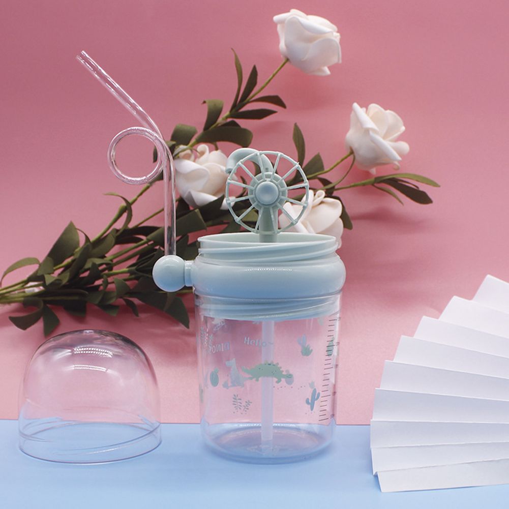250ml Kids Cartoon Print Windmill Baby Feeding Bottle Drinking Cup with Straw