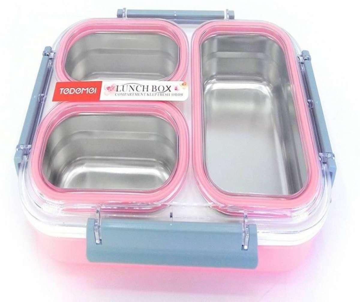 Clastik Tedmei Stainless Steel School Lunch Box for Kids and teenager,Transparent Lid - 1.2 Ltrs 3 Containers Lunch Box (1200 ml)