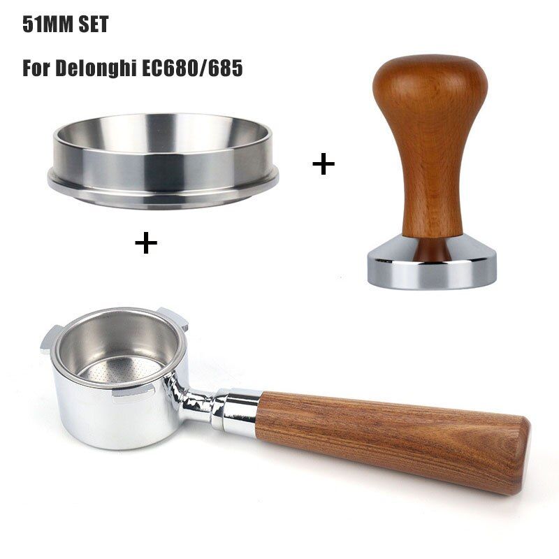 Coffee Bottomless Portafilter for Delonghi EC680/EC685 Filter 51MM Stainless Steel Replacement Filter Basket Coffee Tamper