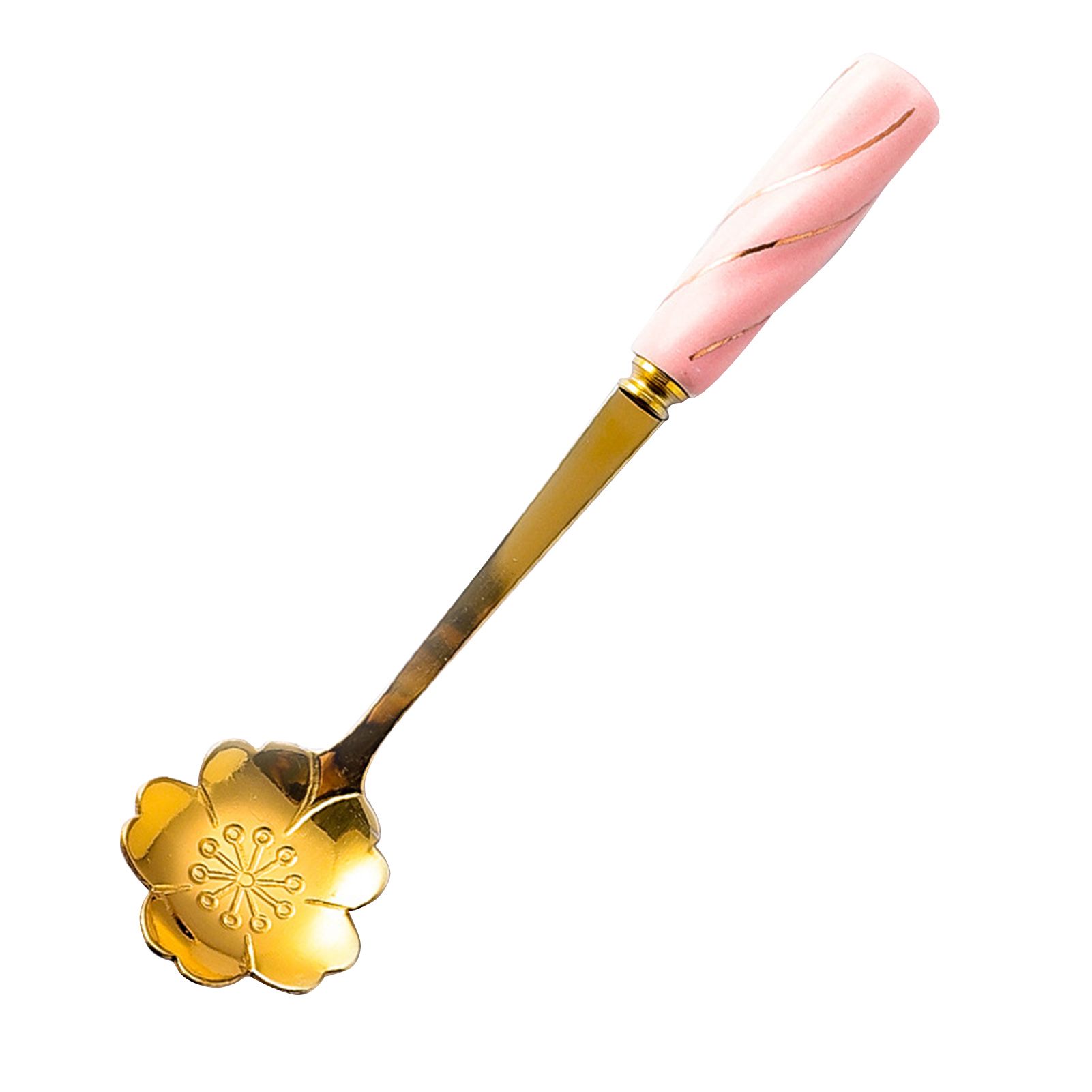 Tea Spoon Mini Flower Shape Stainless Steel Ceramic Handle Dessert Scoop for Kitchen