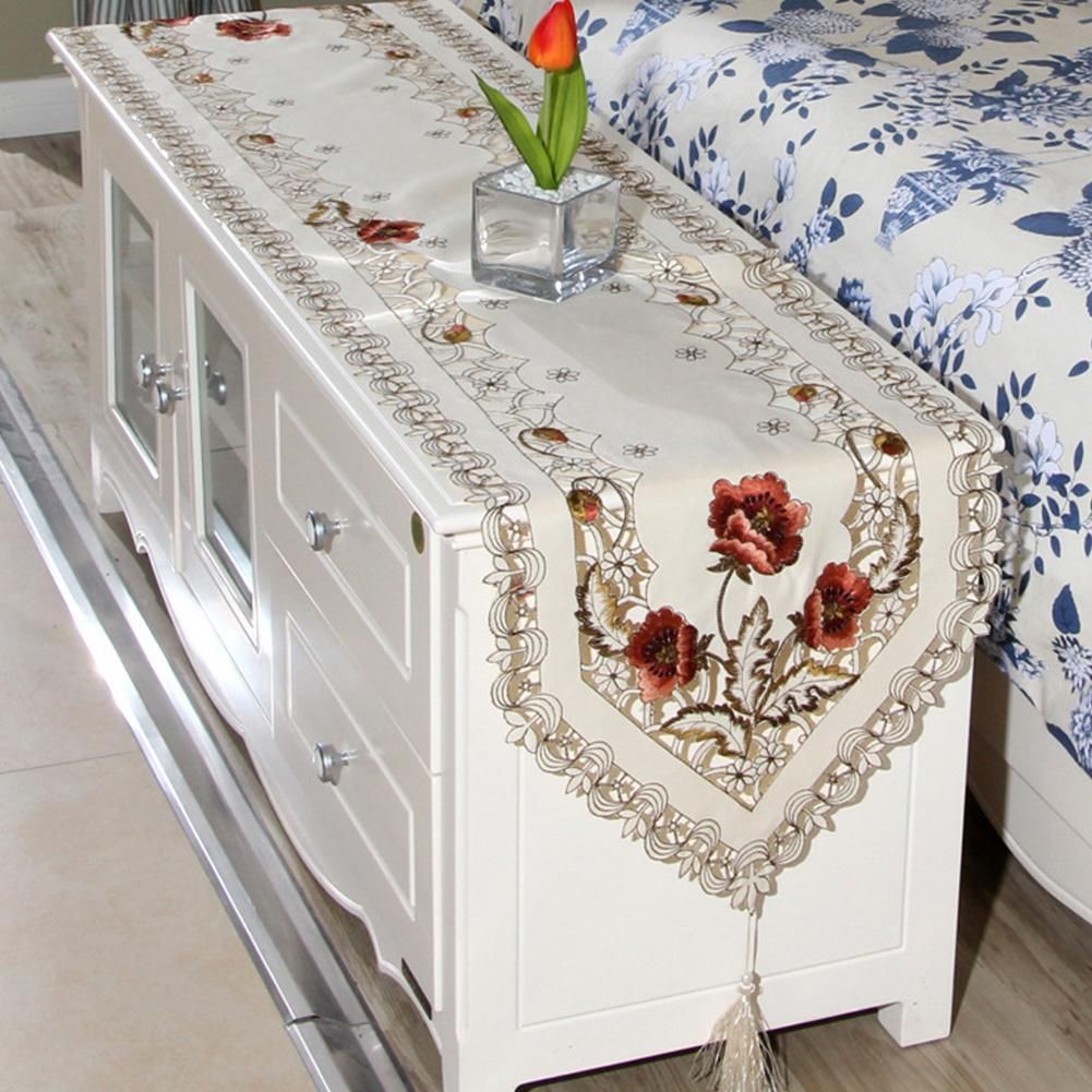 Table Runner Embroidered Floral Lace Table Cloth Home Party Wedding Decoration