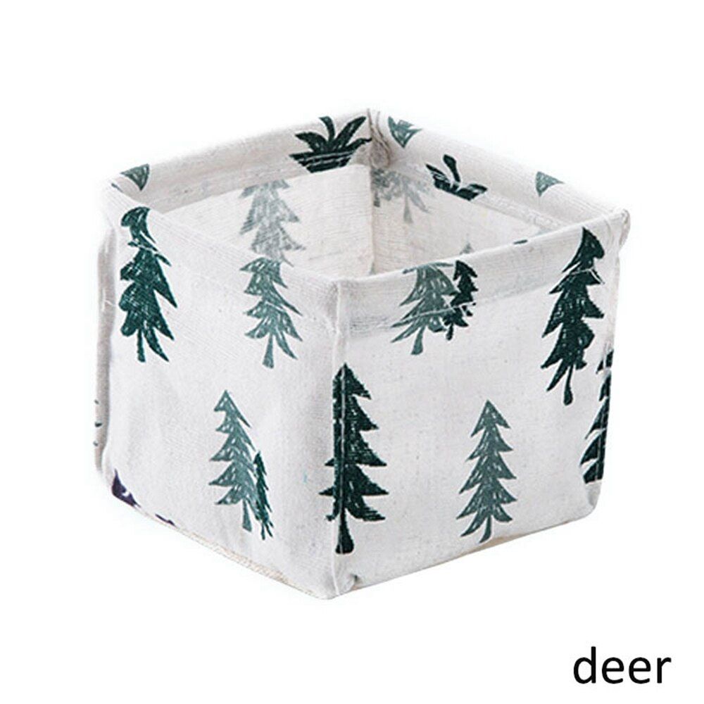 Foldable Sundries Storage basket Cute Printing Cosmetics Container Multifunction Cotton Linen Storage Basket Desktop organizer
