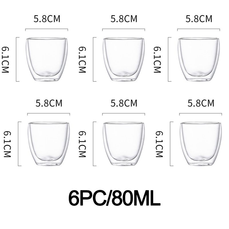 Double Wall SGlass Cup Set Espresso Coffee Mugs  Cocktail Glass Insulated Tumbler Transparent Cups Drinkware