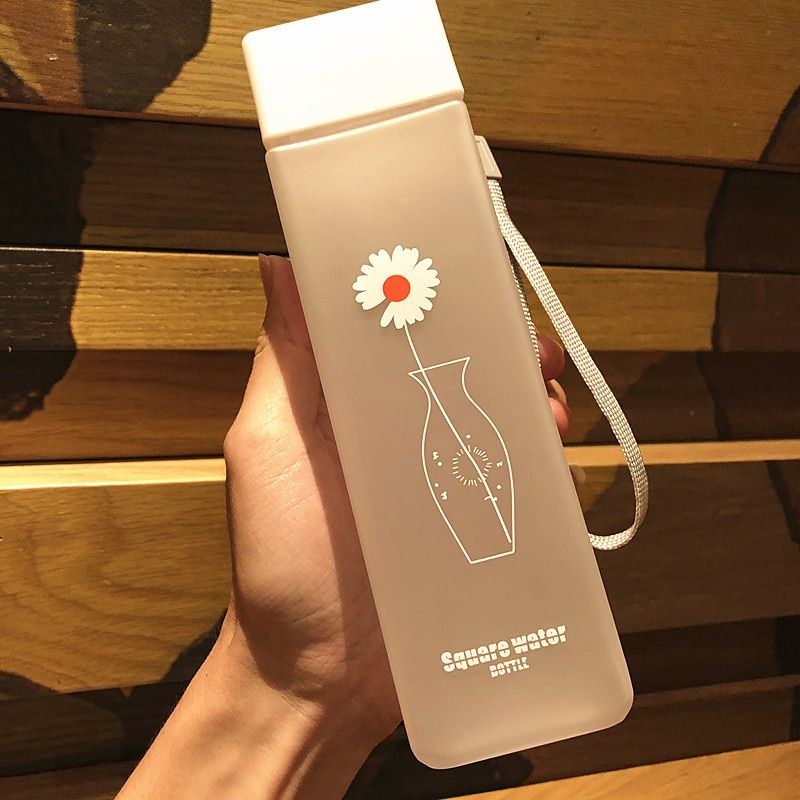 500ml Transparent Square Plastic Matte Water Cup Outdoor Cold Juice Water Sports Cup With Portable Milk Rope Water Cup Bottles