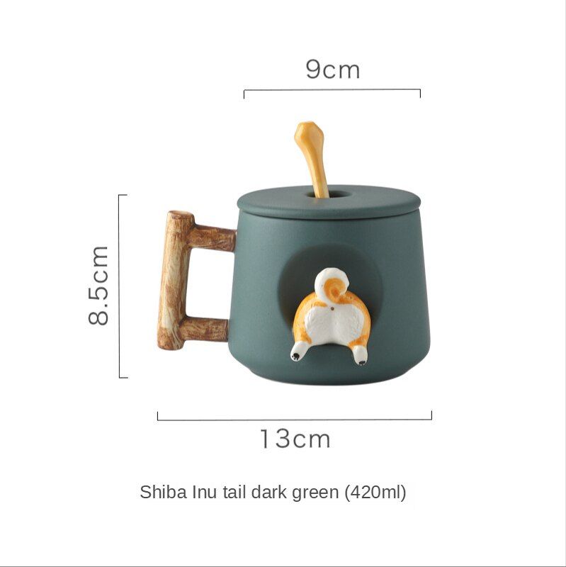 Cartoon Ceramic Personality Cute Mug with Lid Spoon Household Cartoon Couple Coffee Cup Shiba Inu Cup Gift Drink