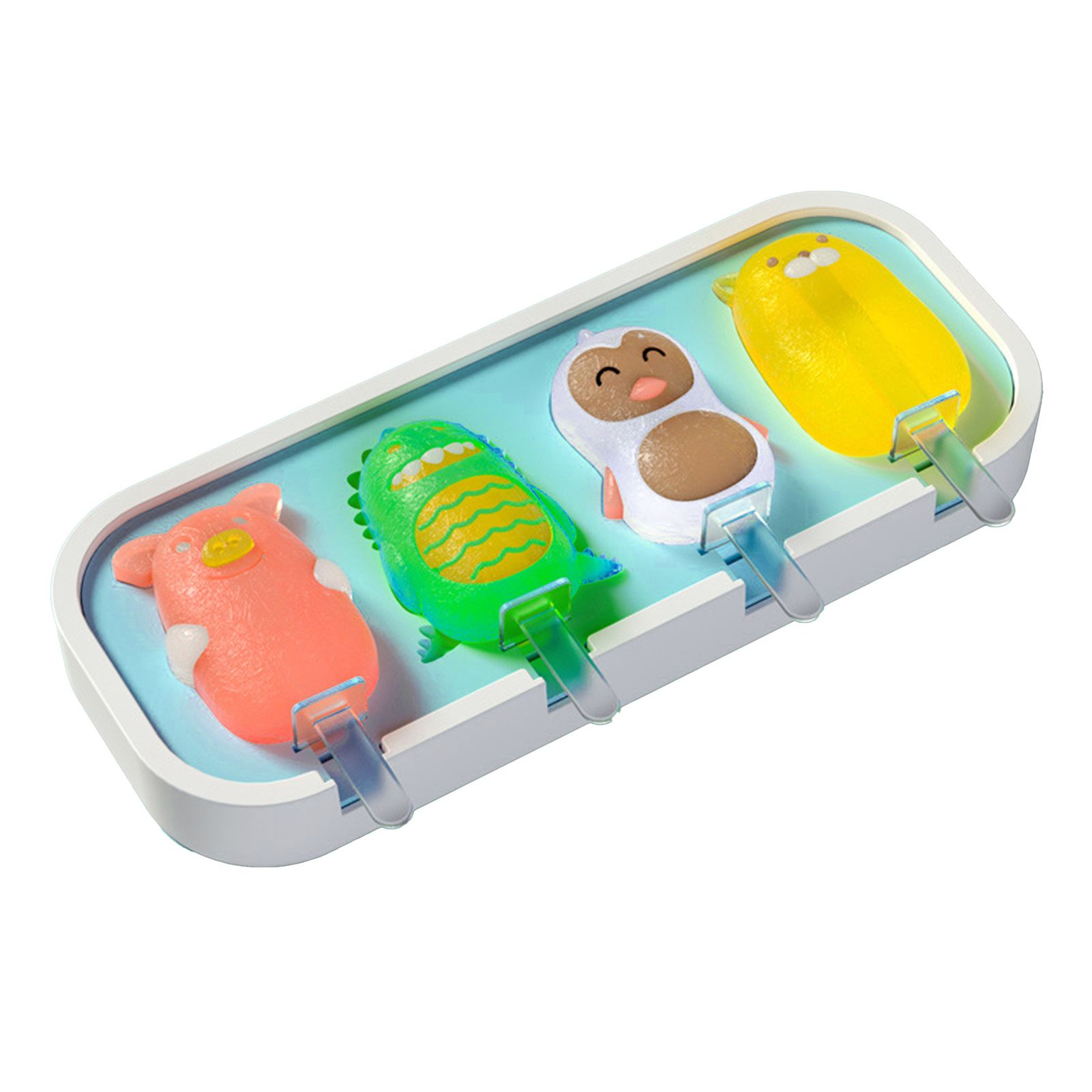 Ice Cream Mold Non-stick 4 Cavities Silicone DIY Cartoon Popsicle Mold for Home