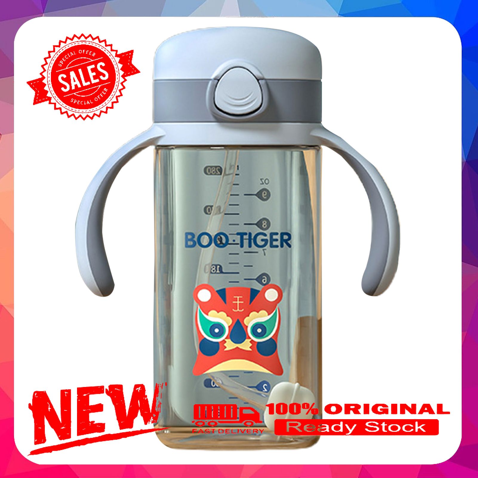 240ml/280ml Water Bottle with Scale Leak-proof BPA Free Kids Drinking Sippy Bottle for Toddler