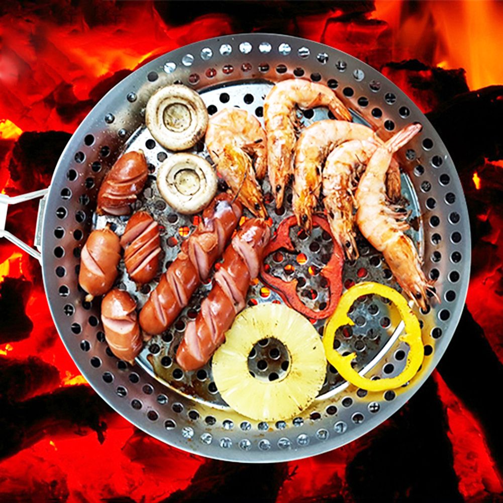 Stainless Steel BBQ Grill Net Roast Mesh Non-stick Meat Vegetable Baking Pan