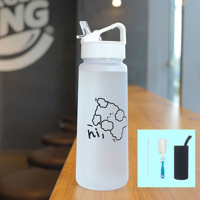 Cartoon Bear Plastic Kawaii Water Bottle with Straw Bottles Eco Friendly Food Grade Cute Cups Girl Gift Milk Coffee Waterbottle