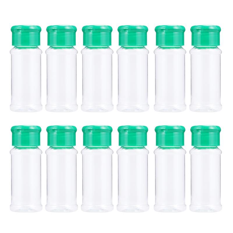 12pcs Plastic Spice Pot Seasoning Bottles Pepper Shakers Salt Jar Condiment Can Cruet for Barbecue Kitchen Black