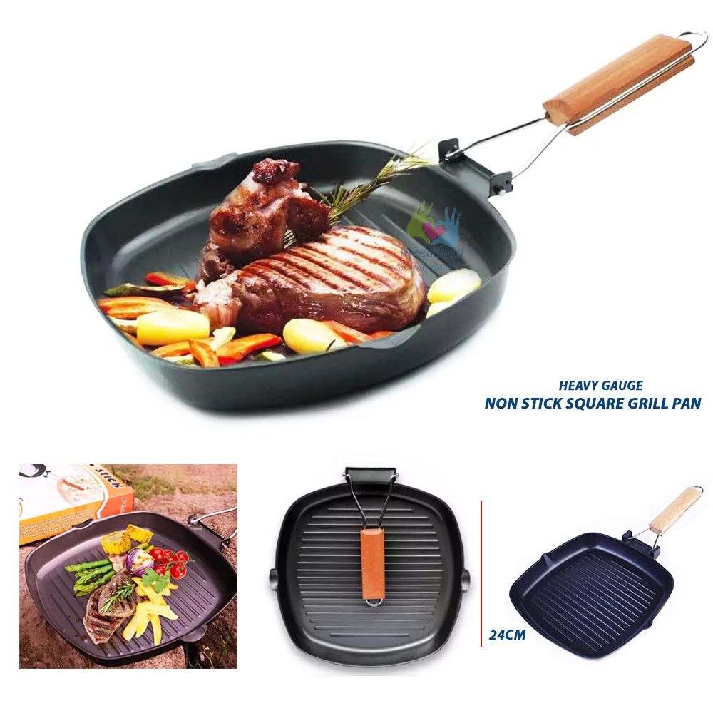 Non Stick Square Grill Pan - Black 24cm