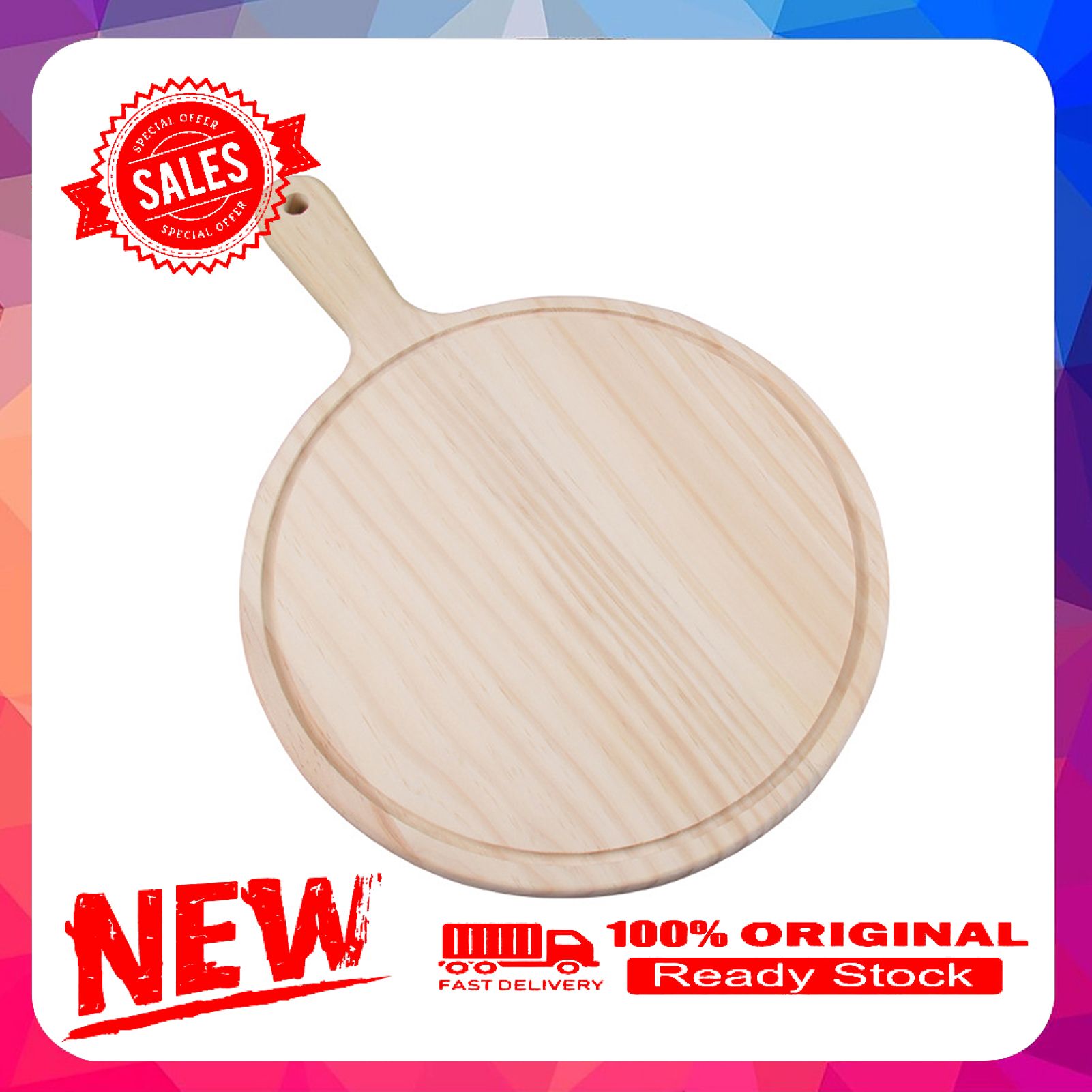 Pizza Board Premium with Handle Wood Cheese Bread Cutting Board for Bread