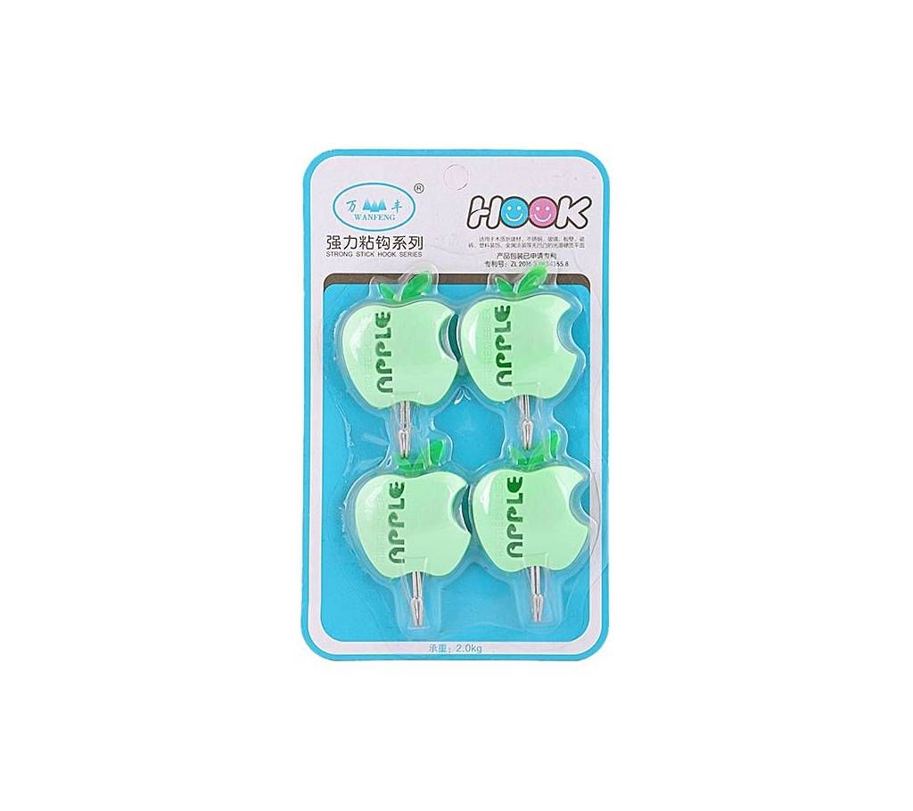 Plastic 4 Pieces Apple Wall Hook - Pale Green