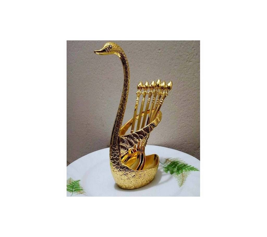 Gold Plated Swan Spoon and Stand