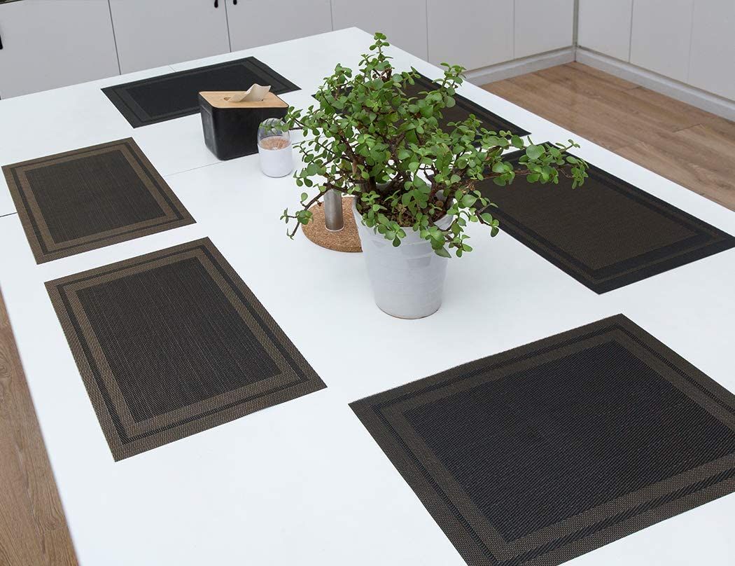 (6 Mats + 1 Runner) Table Mats Set of 6 Mats and 1 Runner PVC Rectangular Vintage Woven Washable Mats