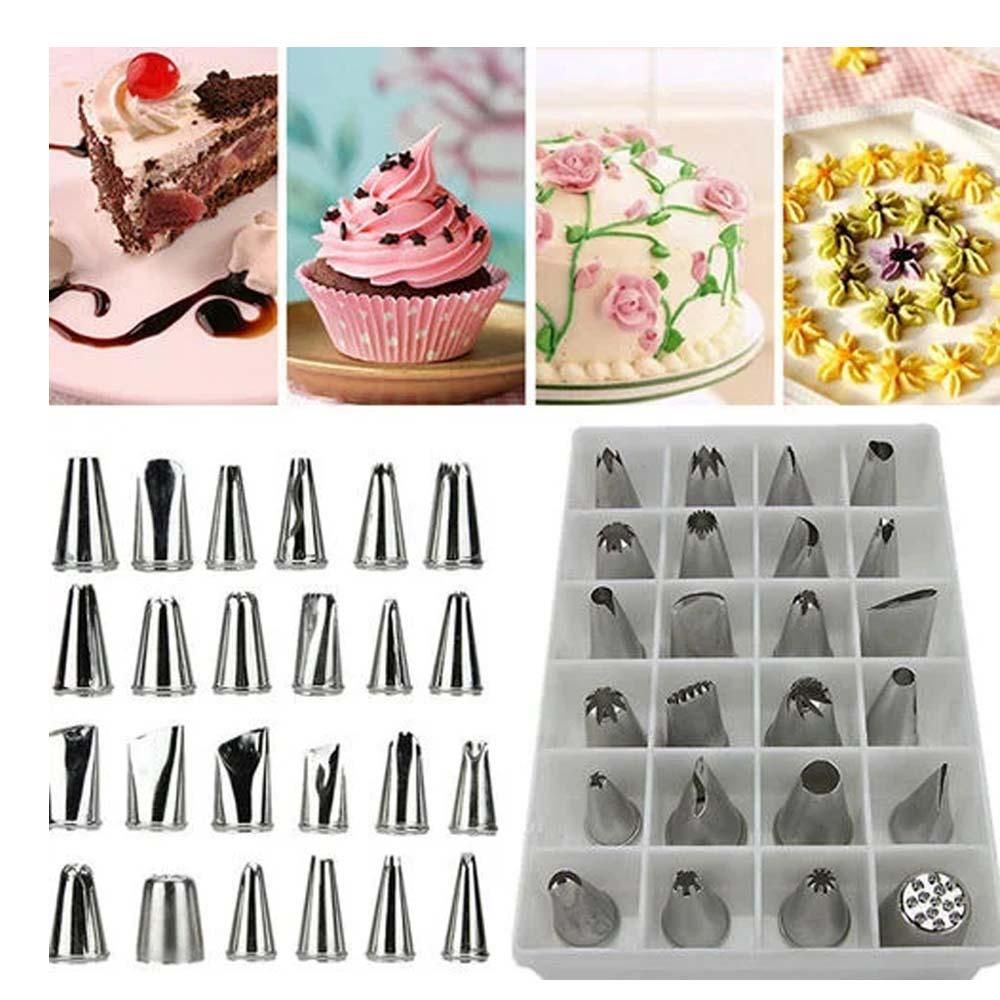 24 Pcs Stainless Star Swirl Icing Piping Nozzles Pastry Cake Tool for Decorating Cupcakes