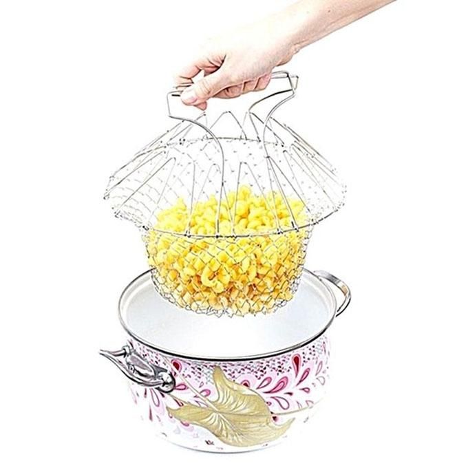 Foldable Grill for Cooking Magic Kitchen Chef Basket - Silver