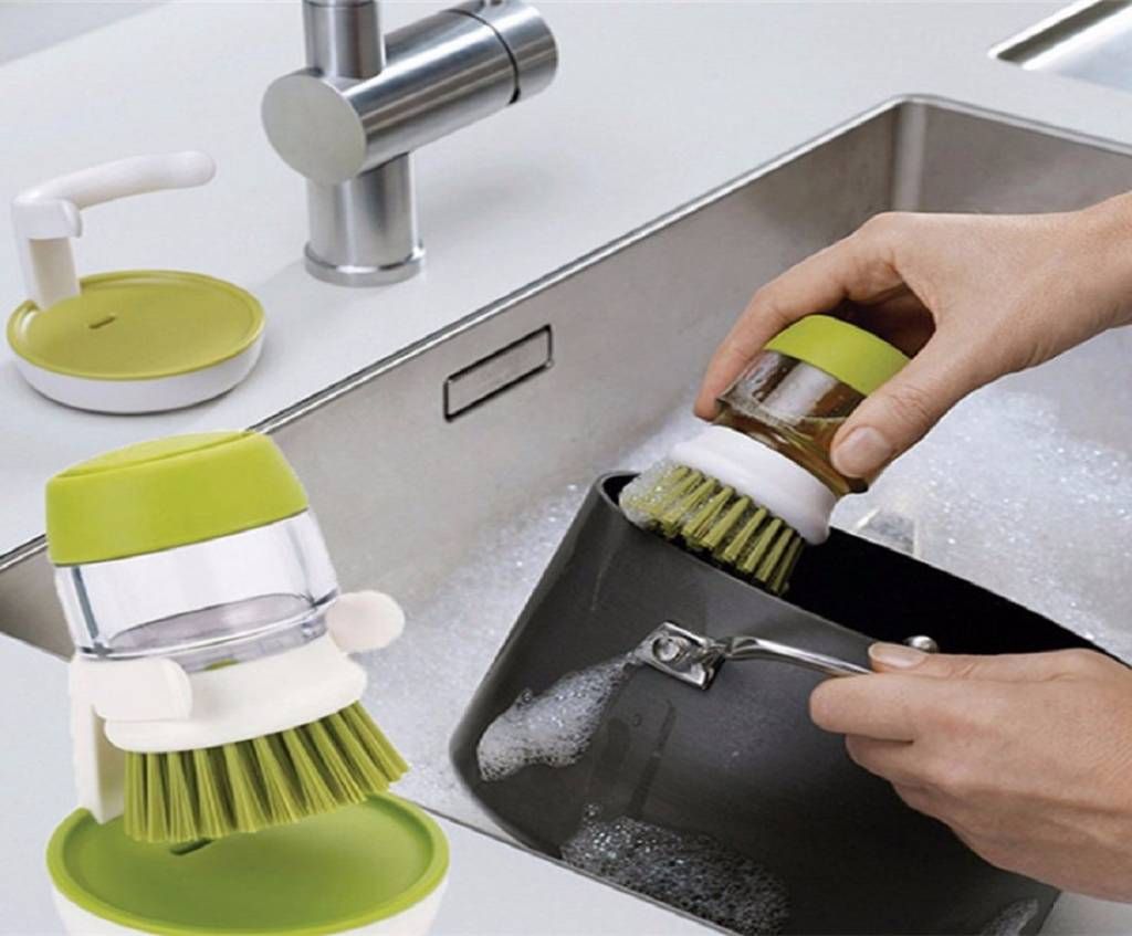 soap dispensing pulm brush with stand 