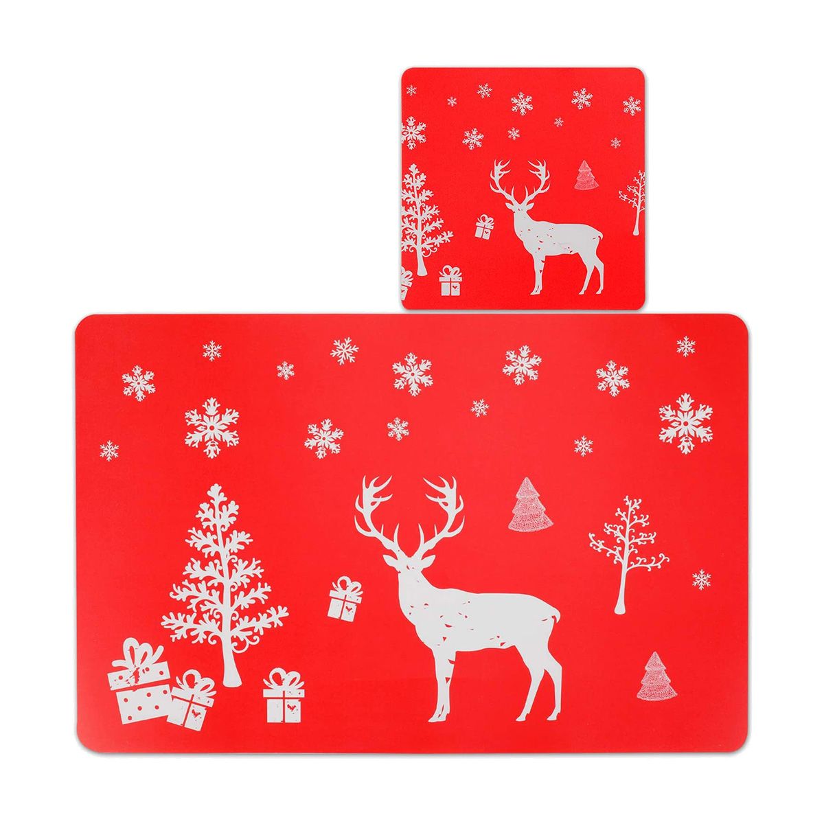 24 Pcs Christmas PVC Placemats Coasters Set,Washable Reindeer Xmas Heat Resistant Placemats for Dining Table Decoration