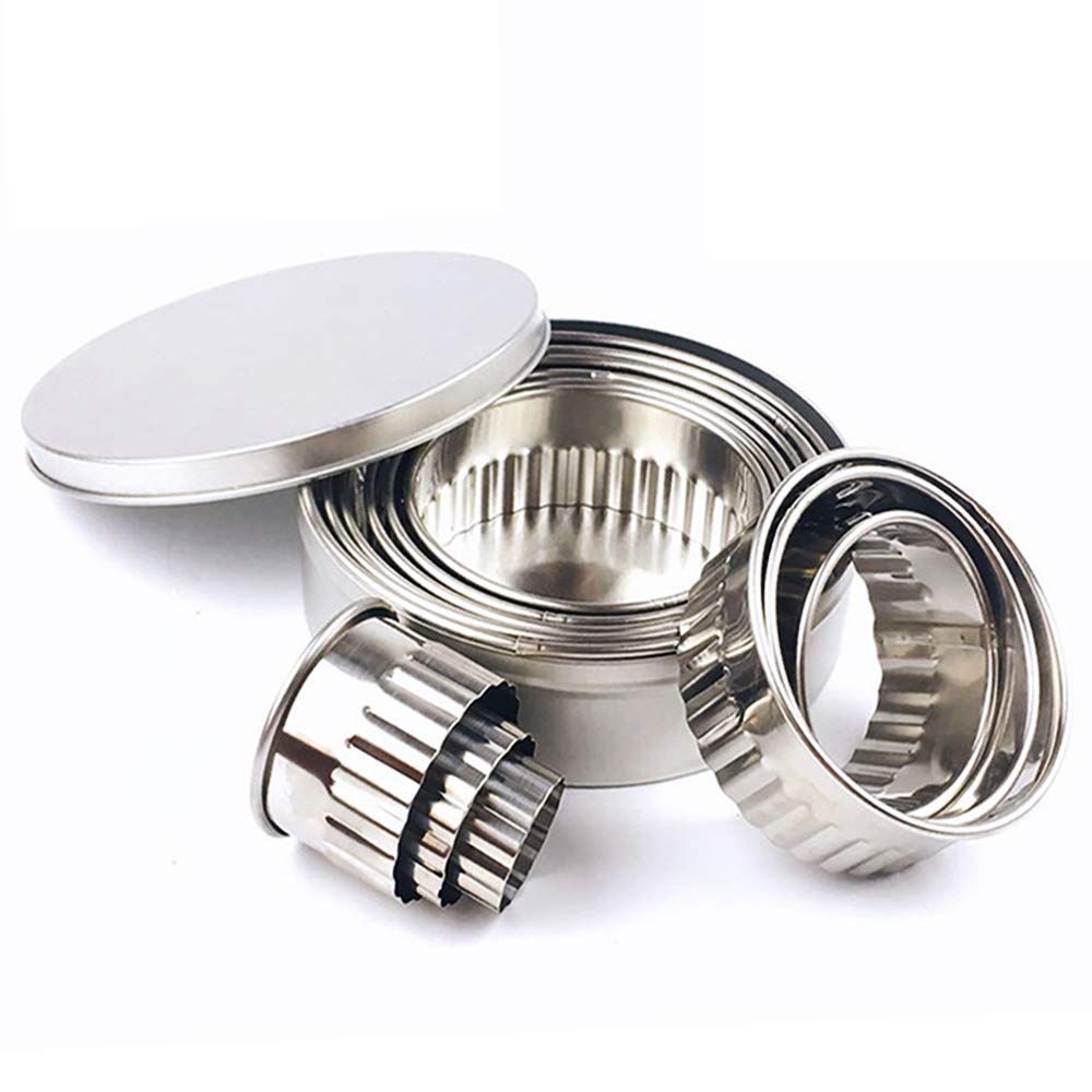 Durable Stainless Steel Fluted Edge Round Cookie Biscuit Cutter Set 12 Pieces Graduated Ring Sizes