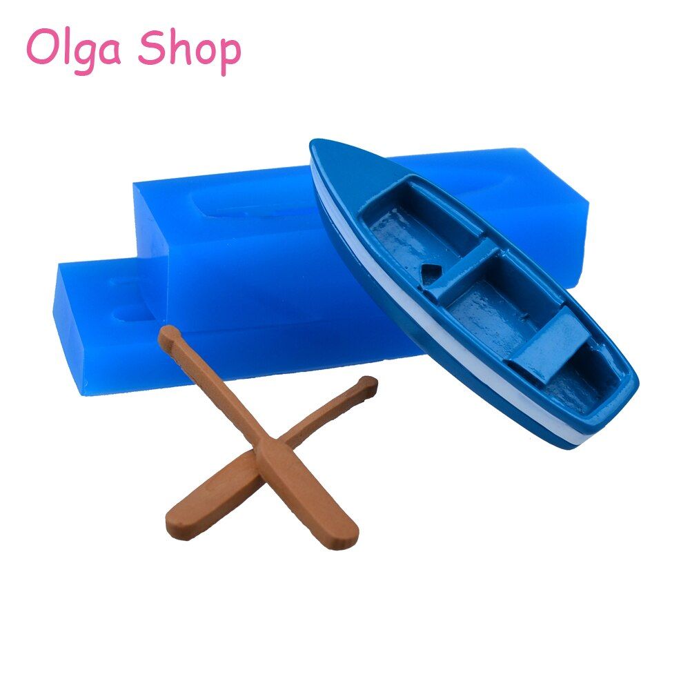 PYL208 3D Rowboat with Oars Mold 3D Wooden Boat Shelf  With Oars Moulds 3D Boat Mould Flexible Push Silicone Molds Food Safe