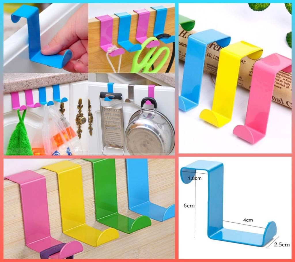 Hooks - Stainless  Steel Colorful Over Door Bathroom, Kitchen, Cabinet Reversible Hooks
