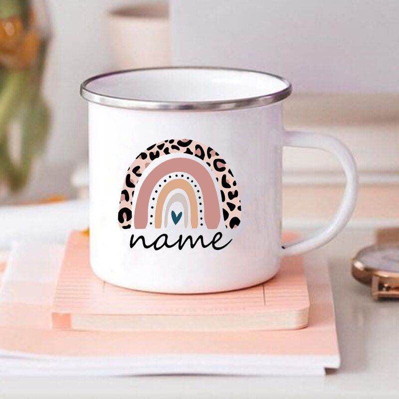RainEnamel Mugs Creative Personalized Mug for Kids DriCoffee Water Juice Milk Cups Handle Drinkware Birthday Gift for Her