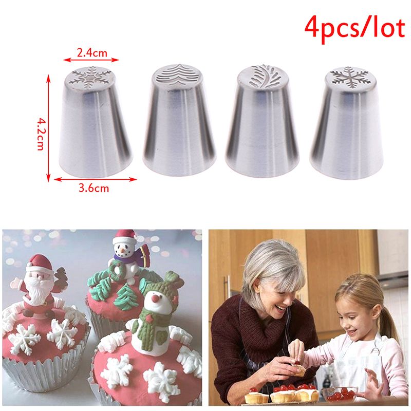 4pcs/lot Cake Decoration Cream DIY Cake Bakeware Tool Christmas Pastry Nozzles