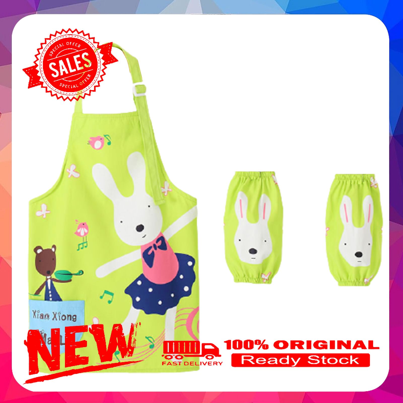3Pcs/Set Kids Apron Cartoon Animal Print Wasterproof Breathable Children Baking Apron with Sleeves for Christmas Gift
