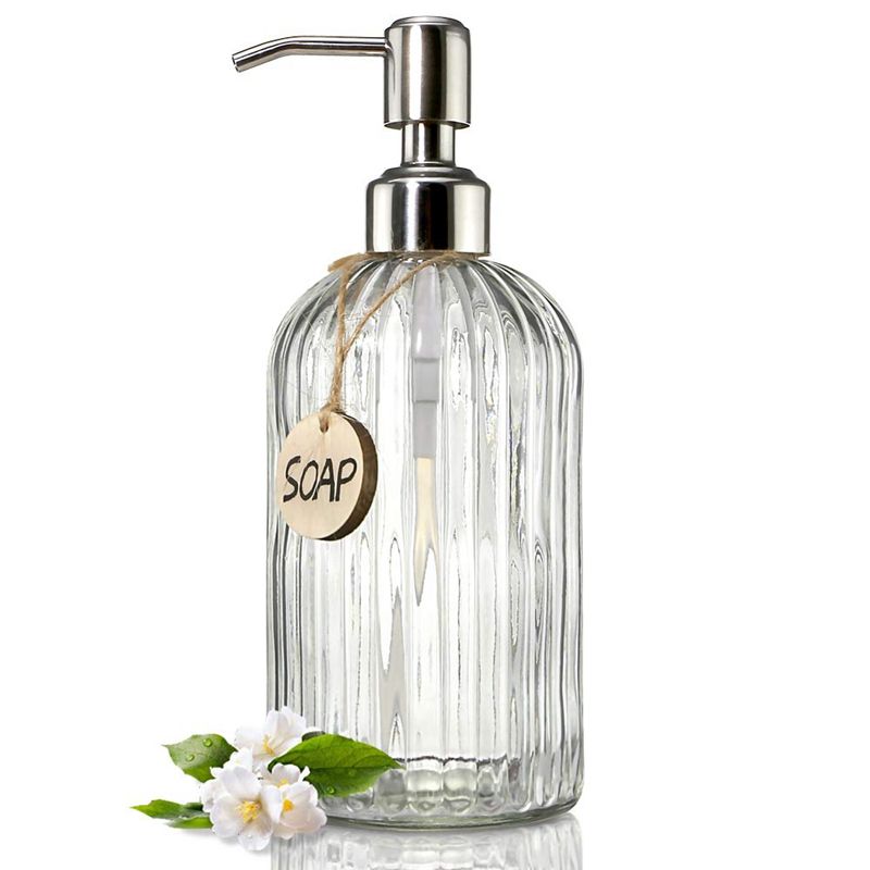 Glass Soap Dispenser with Rust Proof Stainless Steel Pump, Refillable Liquid Hand Soap Dispenser for Bathroom, Kitchen Soap Dispenser