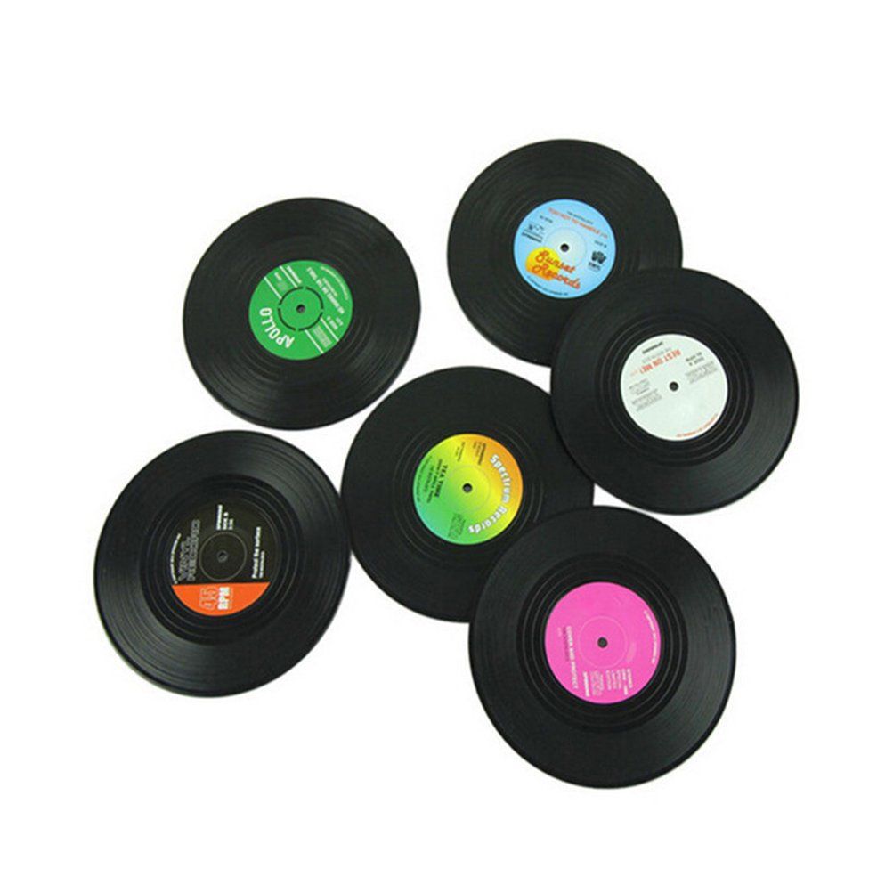 6Pcs Environmentally Friendly Plastic Anti-Slip Silicone Machine Record Coaster Retro Vinyl Cd Pad Plate Heat Pad