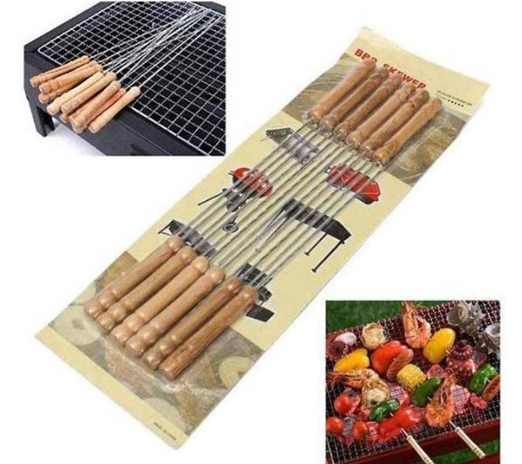 12 piece bbq stick Wooden & Silver 