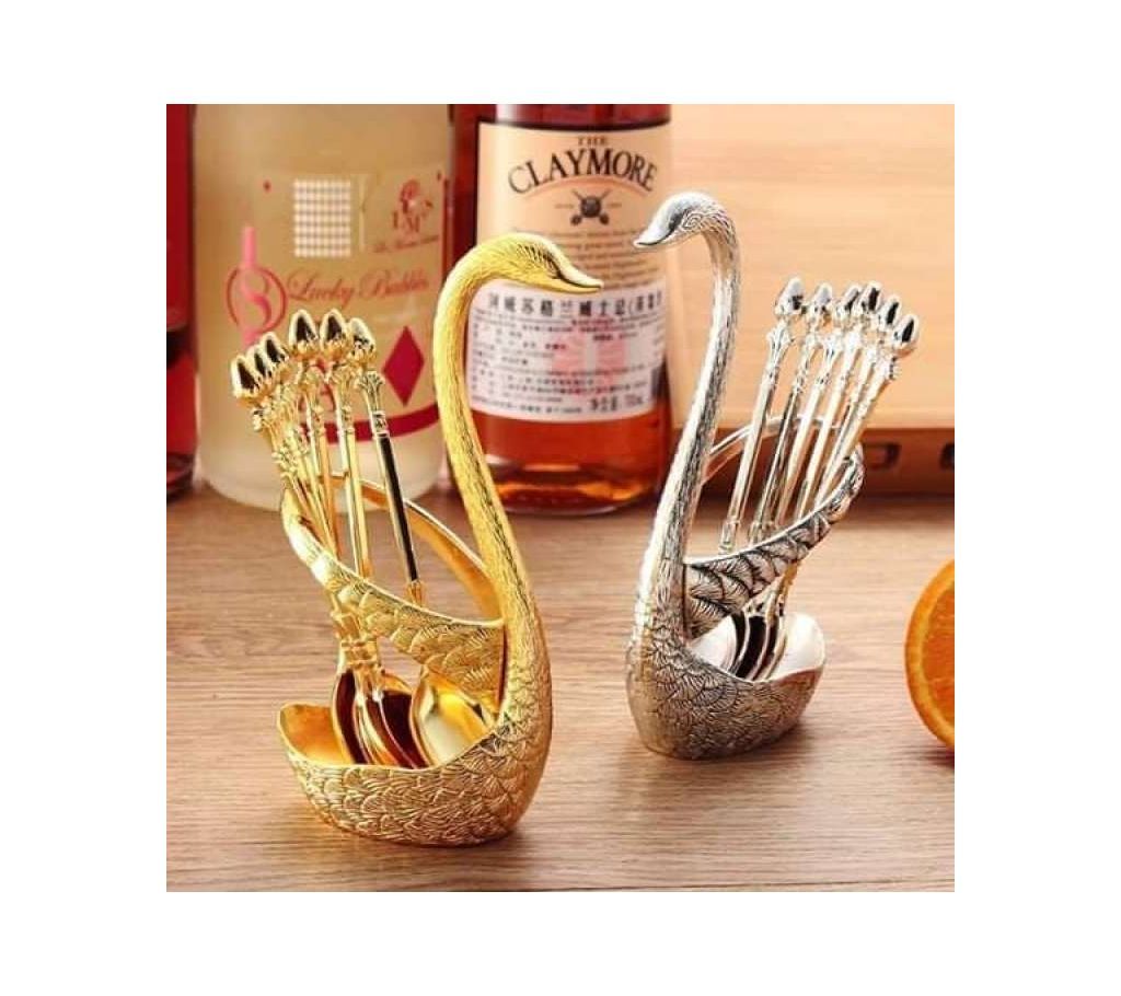Spoon Set with Swan Stand new