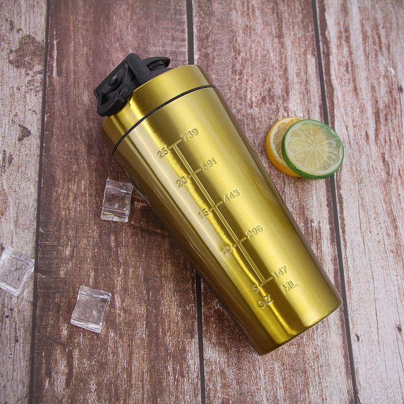 Rvs Eiwit Shaker Fles Gym Schudden Ketel Sport Milkshake Mixer Water Fles Wei-eiwit Voor Fitness Bpa-vrij