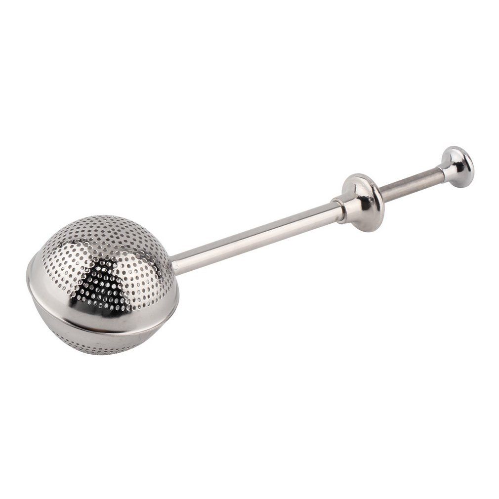 Ball Push Style Tea Leaf Herbal Locking Infuser Strainer Teaspoon Filter Silver