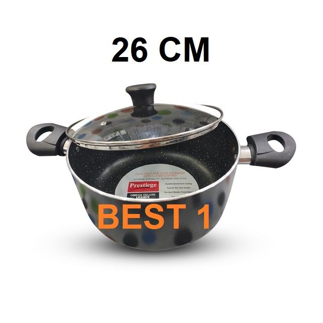 Prestiege Deluxe Granite Casserole/ SOS Pan with Glass Cover 22-30 CM