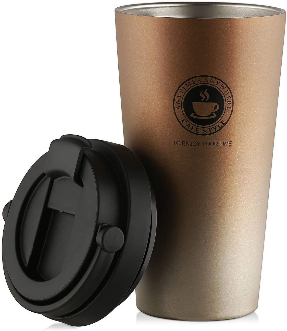 Stainless Steel Vacuum Insulated 500 Ml Coffee Mug With Lid | Perfect Travel Cup For Hot And Cold Drinks, Thermal Coffee And Tea Mugs, Metal | Gold - Coffee Mug