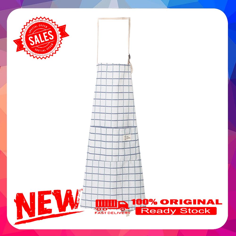 Adjustable Sleeveless Grid Cotton Linen Restaurant Kitchen Baking Cooking Apron